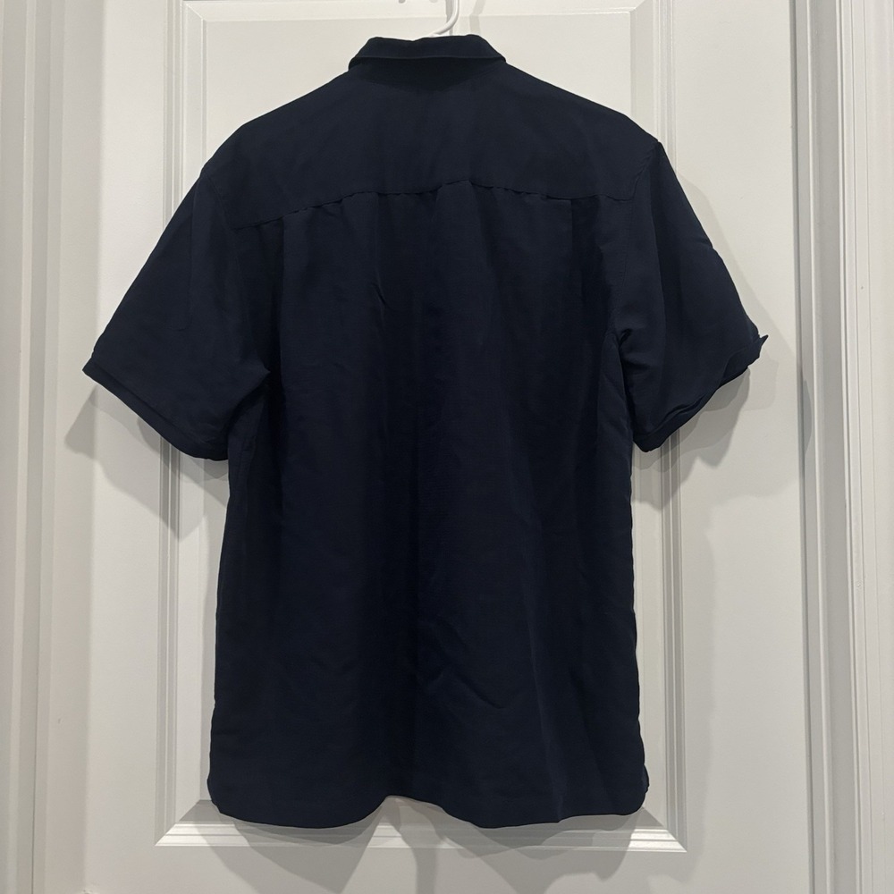 Cubavera Men's Large Blue Embroidered Botanical Short Sleeve Tropical Rayon - Picture 5 of 5